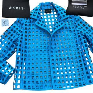 Akris Trapeziod Grid Illusion Embroidered Open-Front Blazer Short Jacket Sz 10